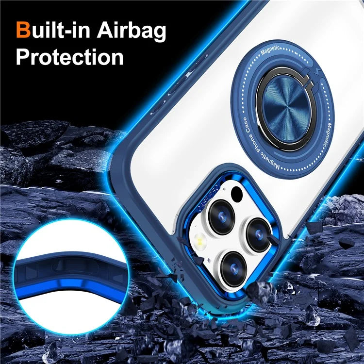 For iPhone 16 Pro Case Magnetic Ring Holder Kickstand PC+TPU Phone Cover