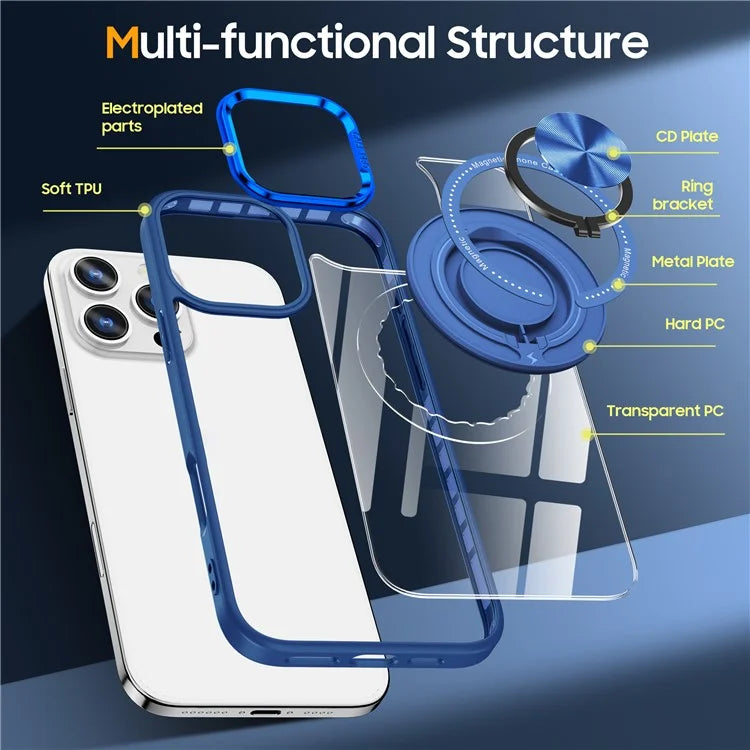 For iPhone 16 Pro Case Magnetic Ring Holder Kickstand PC+TPU Phone Cover