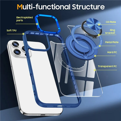 For iPhone 16 Pro Case Magnetic Ring Holder Kickstand PC+TPU Phone Cover