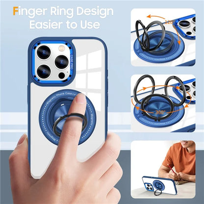 For iPhone 16 Pro Case Magnetic Ring Holder Kickstand PC+TPU Phone Cover