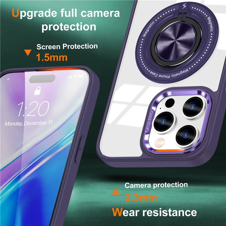 For iPhone 16 Pro Case Magnetic Ring Holder Kickstand PC+TPU Phone Cover