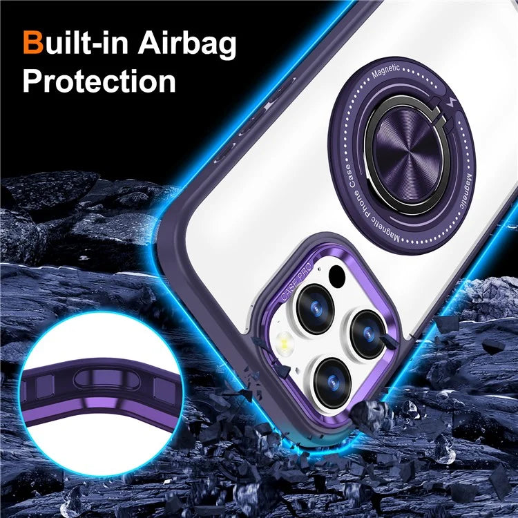 For iPhone 16 Pro Case Magnetic Ring Holder Kickstand PC+TPU Phone Cover
