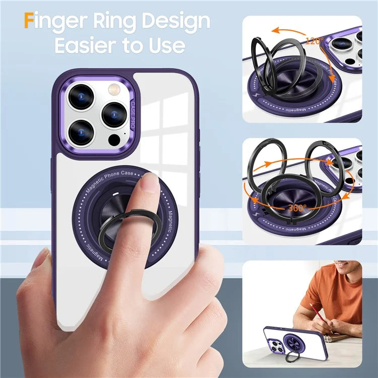 For iPhone 16 Pro Case Magnetic Ring Holder Kickstand PC+TPU Phone Cover