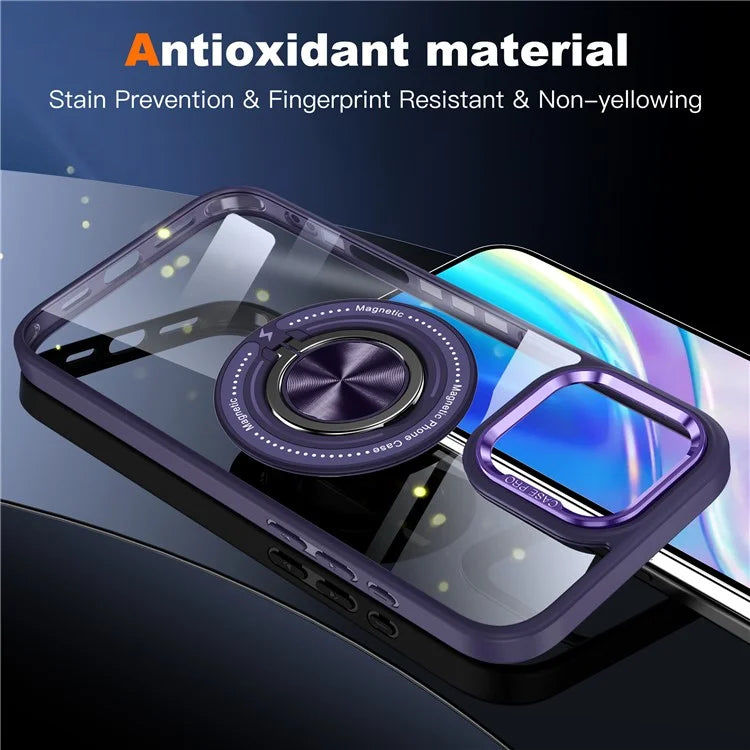 For iPhone 16 Pro Case Magnetic Ring Holder Kickstand PC+TPU Phone Cover