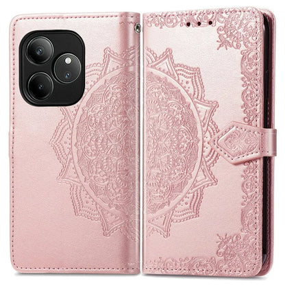 For Realme GT 6 5G Case Card Holder Cash Slots Leather Phone Cover Embossed Mandala Pattern