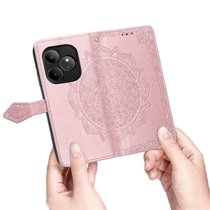 For Realme GT 6 5G Case Card Holder Cash Slots Leather Phone Cover Embossed Mandala Pattern