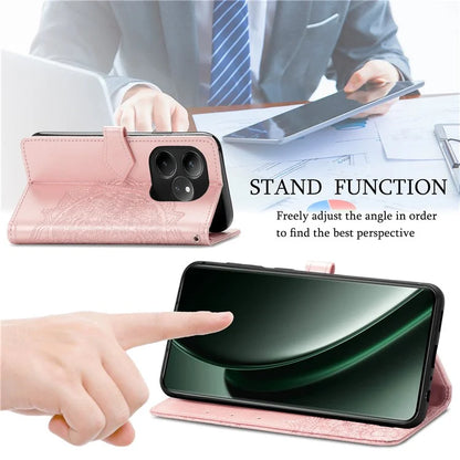 For Realme GT 6 5G Case Card Holder Cash Slots Leather Phone Cover Embossed Mandala Pattern