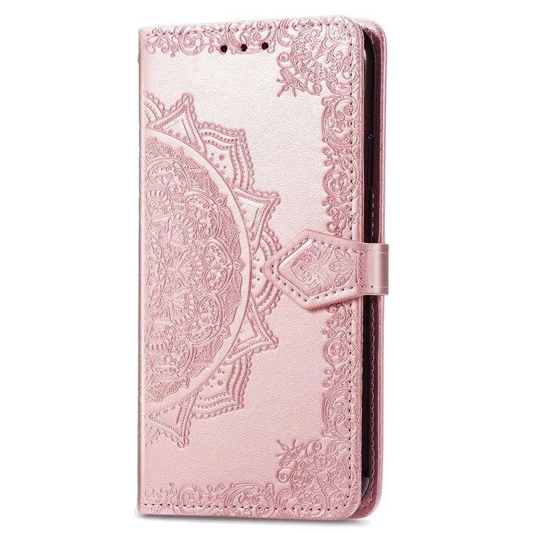 For Realme GT 6 5G Case Card Holder Cash Slots Leather Phone Cover Embossed Mandala Pattern