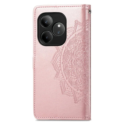 For Realme GT 6 5G Case Card Holder Cash Slots Leather Phone Cover Embossed Mandala Pattern