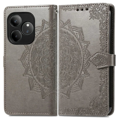 For Realme GT 6 5G Case Card Holder Cash Slots Leather Phone Cover Embossed Mandala Pattern