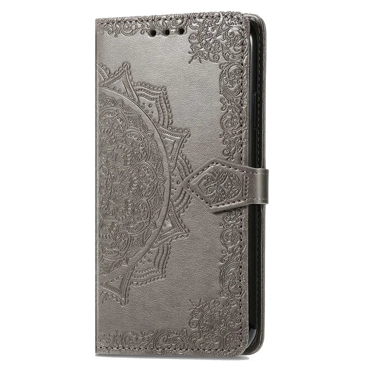 For Realme GT 6 5G Case Card Holder Cash Slots Leather Phone Cover Embossed Mandala Pattern