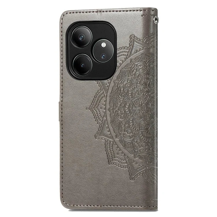 For Realme GT 6 5G Case Card Holder Cash Slots Leather Phone Cover Embossed Mandala Pattern