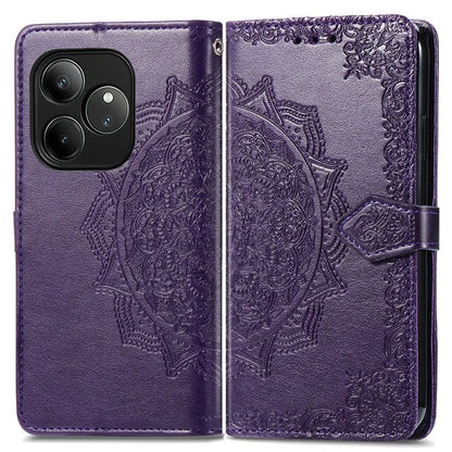 For Realme GT 6 5G Case Card Holder Cash Slots Leather Phone Cover Embossed Mandala Pattern