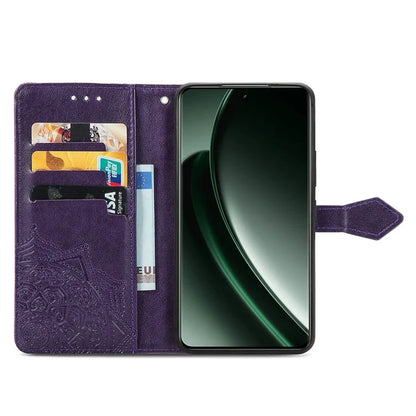 For Realme GT 6 5G Case Card Holder Cash Slots Leather Phone Cover Embossed Mandala Pattern