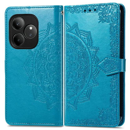 For Realme GT 6 5G Case Card Holder Cash Slots Leather Phone Cover Embossed Mandala Pattern
