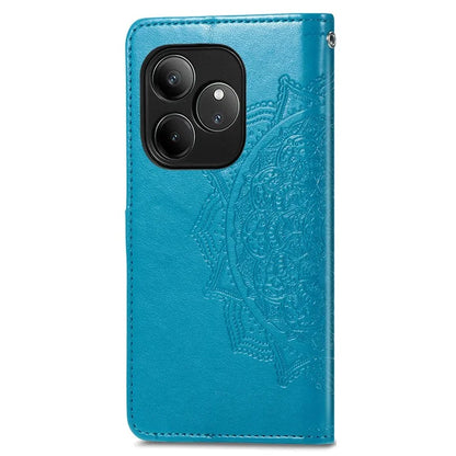 For Realme GT 6 5G Case Card Holder Cash Slots Leather Phone Cover Embossed Mandala Pattern