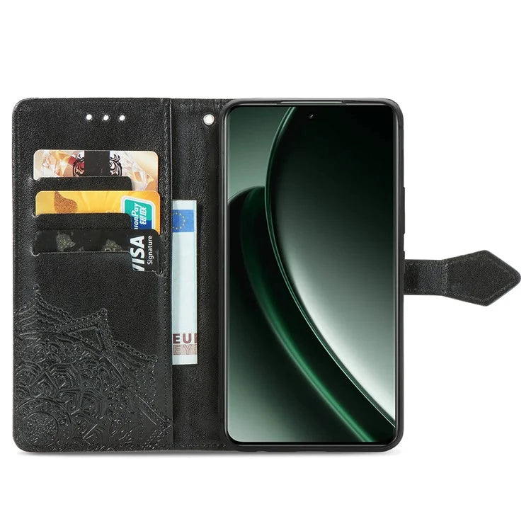 For Realme GT 6 5G Case Card Holder Cash Slots Leather Phone Cover Embossed Mandala Pattern