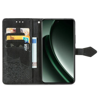 For Realme GT 6 5G Case Card Holder Cash Slots Leather Phone Cover Embossed Mandala Pattern