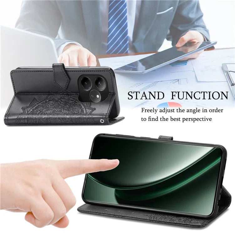 For Realme GT 6 5G Case Card Holder Cash Slots Leather Phone Cover Embossed Mandala Pattern