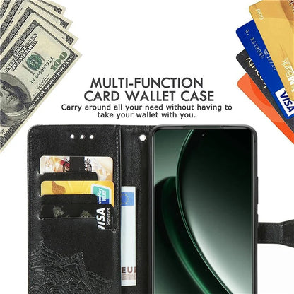 For Realme GT 6 5G Case Card Holder Cash Slots Leather Phone Cover Embossed Mandala Pattern