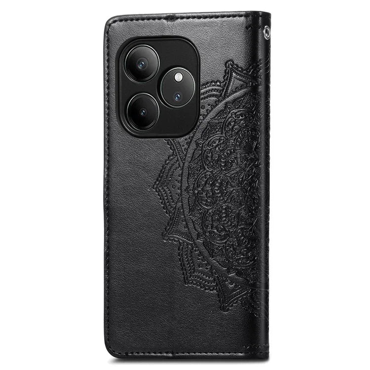 For Realme GT 6 5G Case Card Holder Cash Slots Leather Phone Cover Embossed Mandala Pattern