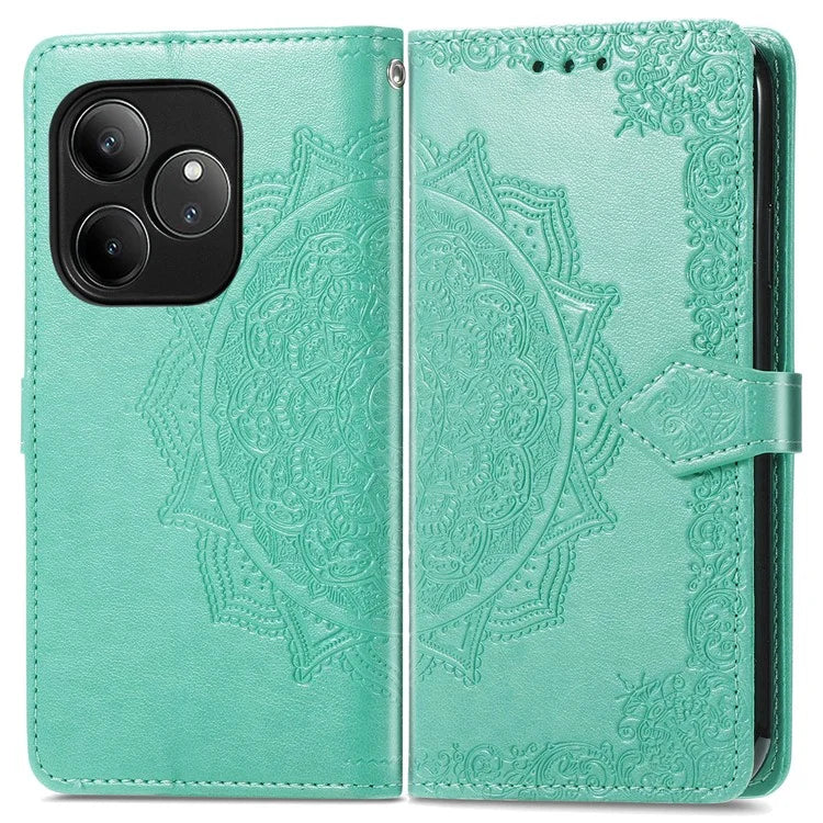 For Realme GT 6 5G Case Card Holder Cash Slots Leather Phone Cover Embossed Mandala Pattern