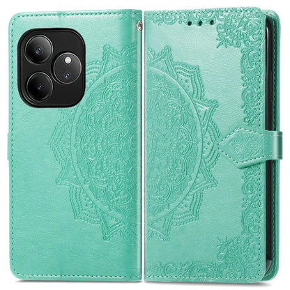 For Realme GT 6 5G Case Card Holder Cash Slots Leather Phone Cover Embossed Mandala Pattern