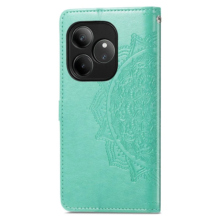 For Realme GT 6 5G Case Card Holder Cash Slots Leather Phone Cover Embossed Mandala Pattern