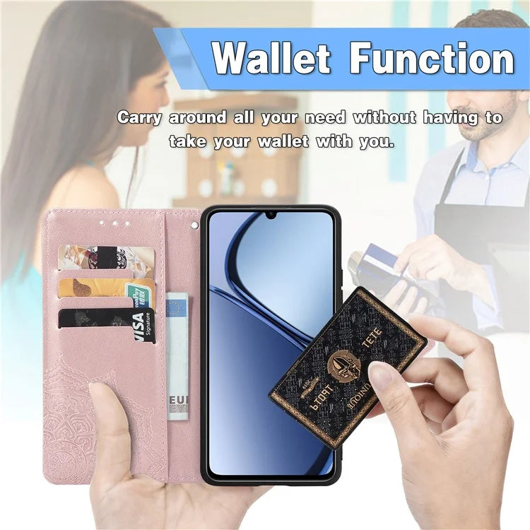For Realme C63 4G Case Mandala Embossed Design Leather Wallet Phone Cover