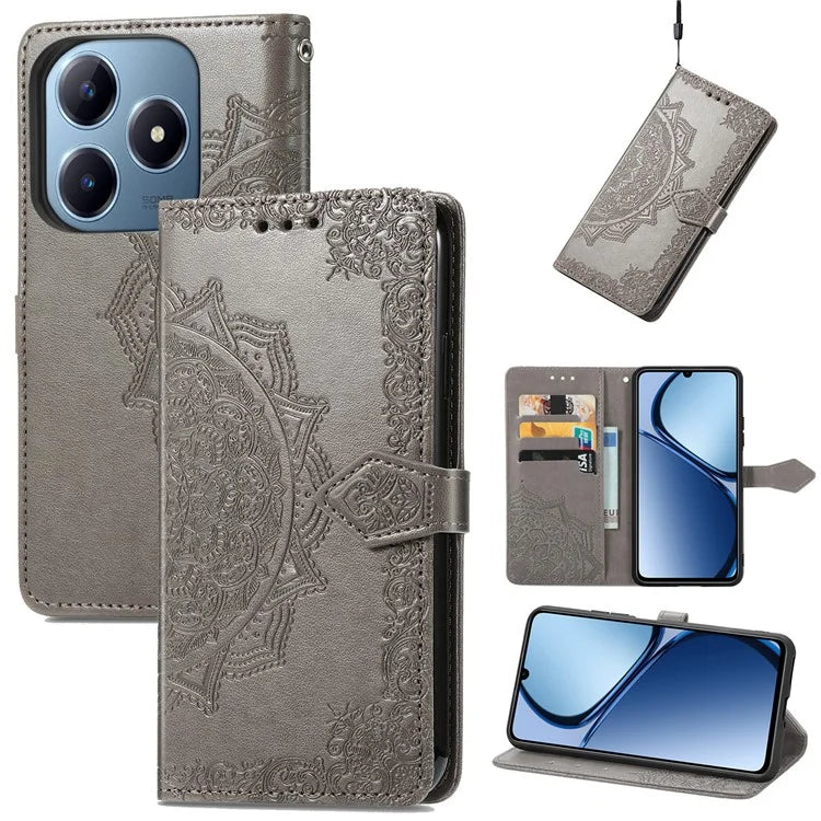 For Realme C63 4G Case Mandala Embossed Design Leather Wallet Phone Cover