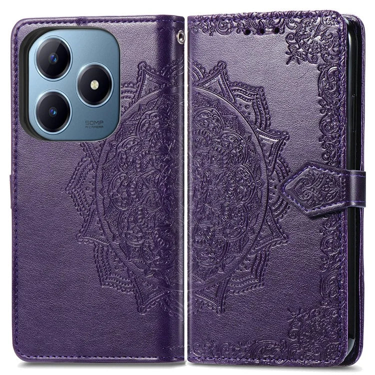For Realme C63 4G Case Mandala Embossed Design Leather Wallet Phone Cover