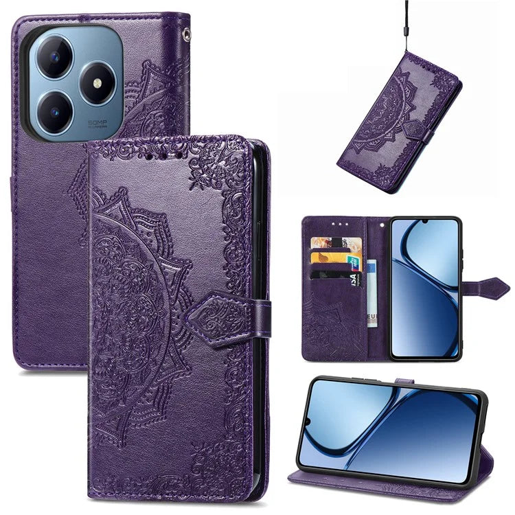 For Realme C63 4G Case Mandala Embossed Design Leather Wallet Phone Cover