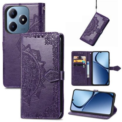 For Realme C63 4G Case Mandala Embossed Design Leather Wallet Phone Cover