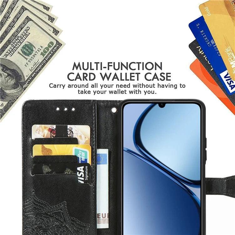 For Realme C63 4G Case Mandala Embossed Design Leather Wallet Phone Cover