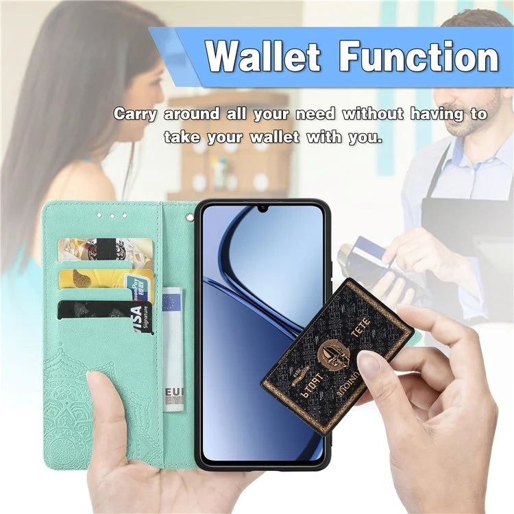 For Realme C63 4G Case Mandala Embossed Design Leather Wallet Phone Cover