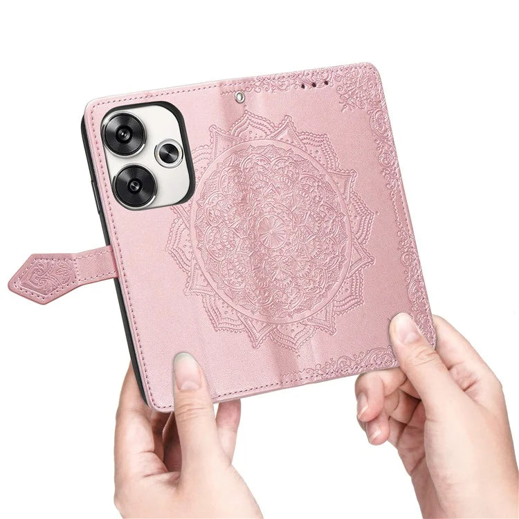 For Xiaomi Poco F6 5G  /  Redmi Turbo 3 5G Case Mandala Embossed Design Leather Wallet Phone Cover