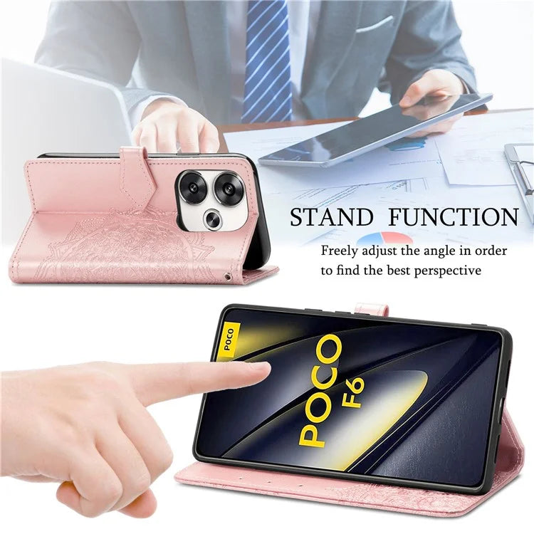 For Xiaomi Poco F6 5G  /  Redmi Turbo 3 5G Case Mandala Embossed Design Leather Wallet Phone Cover
