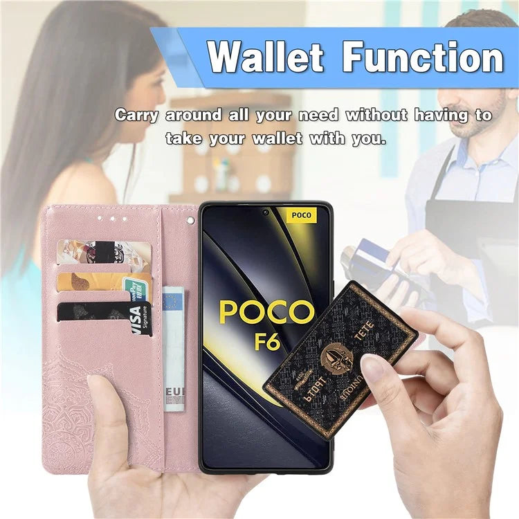 For Xiaomi Poco F6 5G  /  Redmi Turbo 3 5G Case Mandala Embossed Design Leather Wallet Phone Cover