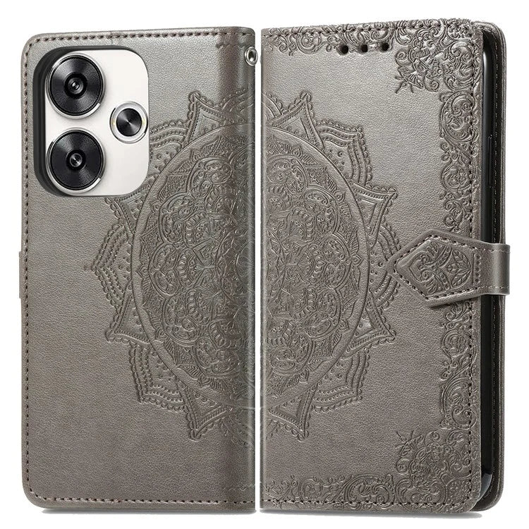For Xiaomi Poco F6 5G  /  Redmi Turbo 3 5G Case Mandala Embossed Design Leather Wallet Phone Cover
