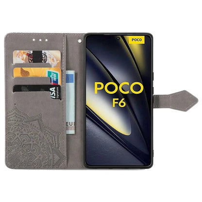 For Xiaomi Poco F6 5G  /  Redmi Turbo 3 5G Case Mandala Embossed Design Leather Wallet Phone Cover