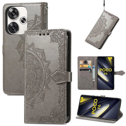 For Xiaomi Poco F6 5G  /  Redmi Turbo 3 5G Case Mandala Embossed Design Leather Wallet Phone Cover