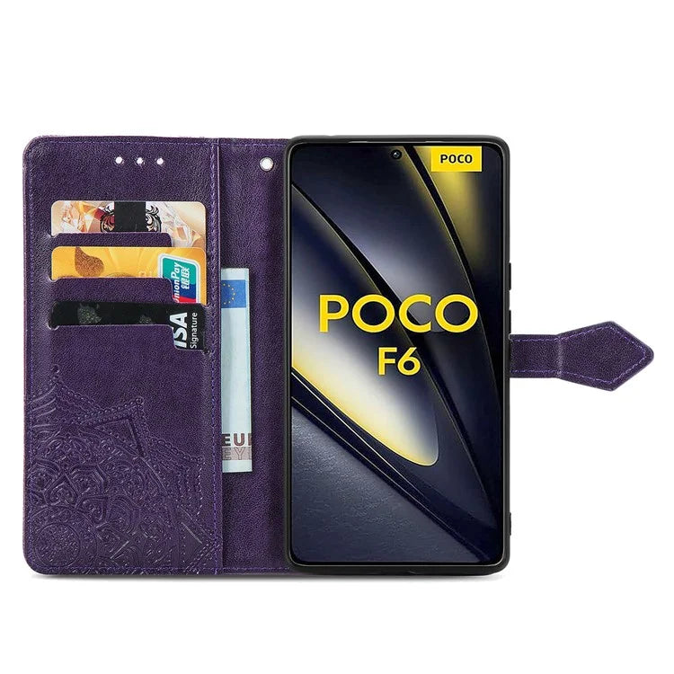 For Xiaomi Poco F6 5G  /  Redmi Turbo 3 5G Case Mandala Embossed Design Leather Wallet Phone Cover