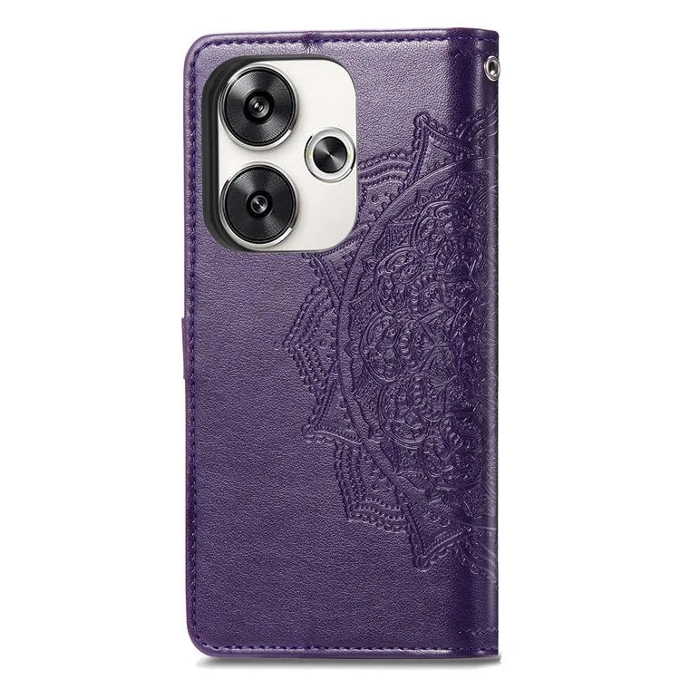 For Xiaomi Poco F6 5G  /  Redmi Turbo 3 5G Case Mandala Embossed Design Leather Wallet Phone Cover