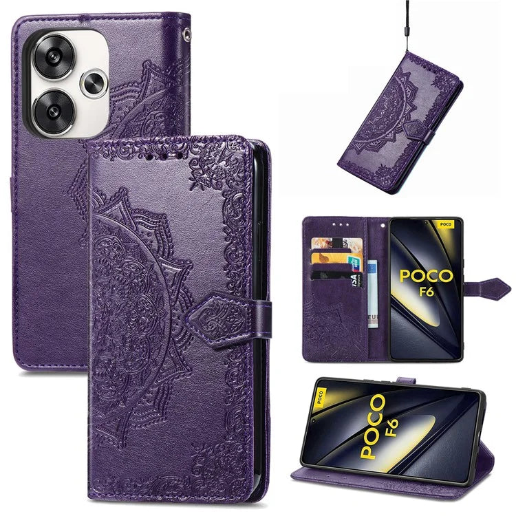 For Xiaomi Poco F6 5G  /  Redmi Turbo 3 5G Case Mandala Embossed Design Leather Wallet Phone Cover