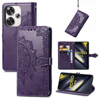 For Xiaomi Poco F6 5G  /  Redmi Turbo 3 5G Case Mandala Embossed Design Leather Wallet Phone Cover