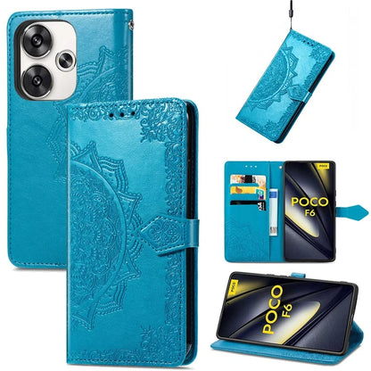 For Xiaomi Poco F6 5G  /  Redmi Turbo 3 5G Case Mandala Embossed Design Leather Wallet Phone Cover