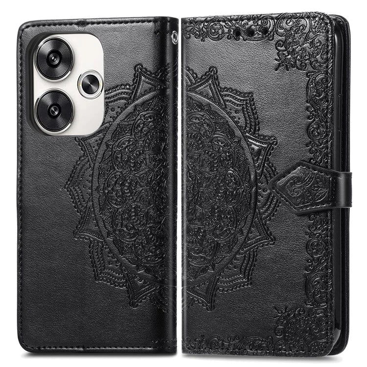 For Xiaomi Poco F6 5G  /  Redmi Turbo 3 5G Case Mandala Embossed Design Leather Wallet Phone Cover