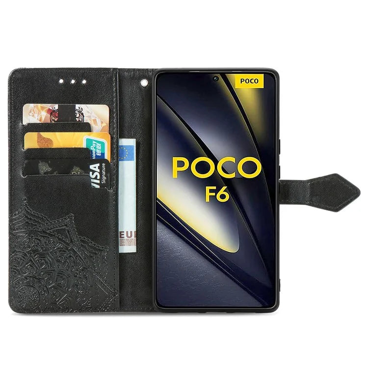 For Xiaomi Poco F6 5G  /  Redmi Turbo 3 5G Case Mandala Embossed Design Leather Wallet Phone Cover