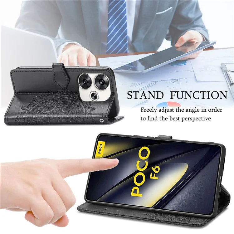 For Xiaomi Poco F6 5G  /  Redmi Turbo 3 5G Case Mandala Embossed Design Leather Wallet Phone Cover