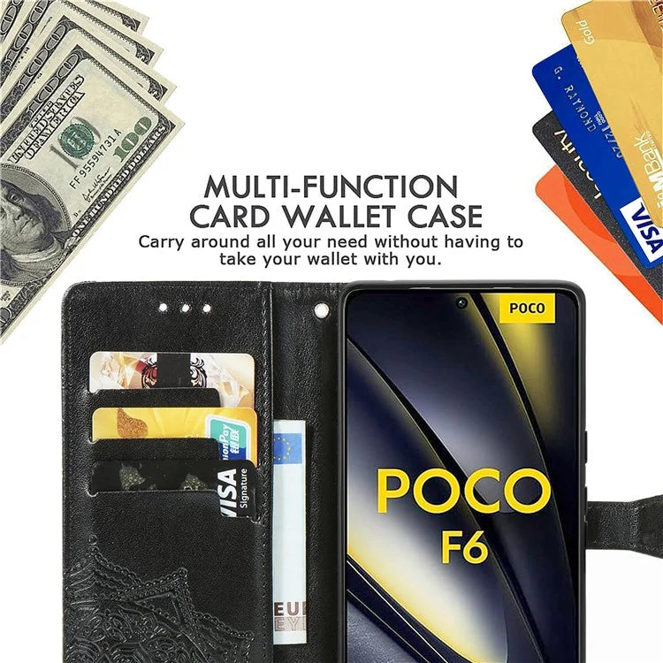 For Xiaomi Poco F6 5G  /  Redmi Turbo 3 5G Case Mandala Embossed Design Leather Wallet Phone Cover